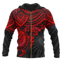 Marshall Islands Polynesian Zip up Hoodie Red Turtle Unisex Red - Polynesian Pride