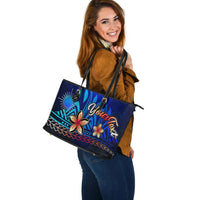 Marshall Islands Custom Personalised Large Leather Tote Bag - Vintage Tribal Mountain - Polynesian Pride