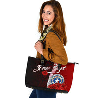 Northern Mariana Islands Polynesian Custom Personalised Leather Tote Bag - Coat Of Arm With Hibiscus - Polynesian Pride