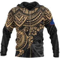 Guam Polynesian Hoodie (Zip up) Golden Turtle Unisex BROWN - Polynesian Pride