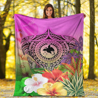 Papua New Guinea Polynesian Premium Blanket - Manta Ray Tropical Flowers - Polynesian Pride