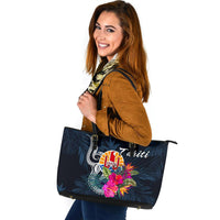 Tahiti Polynesian Large Leather Tote - Tropical Flower - Polynesian Pride