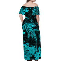 Hawaii Off Shoulder Long Dress Polynesia Turquoise Shark LT13 - Polynesian Pride