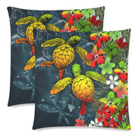 Kanaka Maoli (Hawaiian) Pillow Cases - Sea Turtle Tropical Hibiscus And Plumeria Reggae - Polynesian Pride