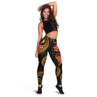 Yap Micronesian Women Legging - Gold Plumeria Black - Polynesian Pride