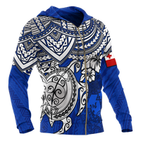 Tonga Polynesian Hoodie (Zip up) Blue Turtle - Polynesian Pride