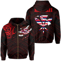 Hawaiian Kanaka Hoodie (Zipper) Heart Tattoo Red Unisex White - Polynesian Pride