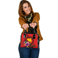 Papua New Guinea Polynesian Shoulder Handbag - Floral With Seal Red - Polynesian Pride
