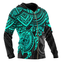 Polynesian Hawaii Hoodie (Zip up) Turquoise Turtle - Polynesian Pride