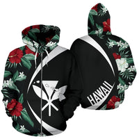 Kanaka Tropical Hibiscus Garden Mystery Zipper Hoodie Circle Style Unisex Black - Polynesian Pride