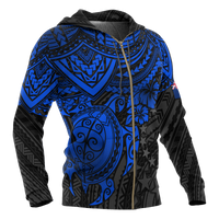 Cook Islands Polynesian Zip up Hoodie Blue Turtle - Polynesian Pride