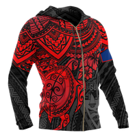Guam Polynesian Hoodie (Zip up) Red Turtle - Polynesian Pride