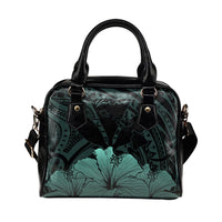 Personalised - Hawaii Royal Hibiscus Polynesian Tribal Shoulder Handbag Turquoise AH - Polynesian Pride