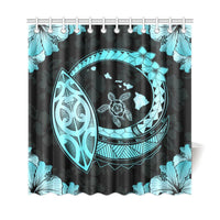 Hawaii Hibiscus Map Hidden Polynesian Turquoise Turtle Shower Curtain - Polynesian Pride