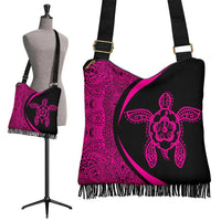 Hawaii Turtle Polynesian Crossbody Boho Handbag-Circle Style Pink Crossbody Boho Handbag One Size Black - Polynesian Pride