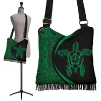 Hawaii Turtle Polynesian Crossbody Boho Handbag-Circle Style Green Crossbody Boho Handbag One Size Black - Polynesian Pride