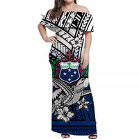 Samoa Off Shoulder Long Dress Hibiscus Flowers Blue LT13 Women Blue - Polynesian Pride