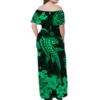Hawaii Off Shoulder Long Dress Polynesia Green Shark LT13 - Polynesian Pride