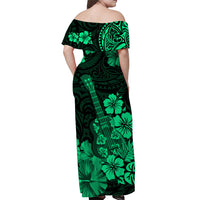 Hawaii Off Shoulder Long Dress Polynesia Green Ukulele Flowers LT13 - Polynesian Pride