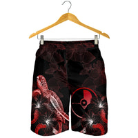 Yap Polynesian Men's Shorts - Turtle With Blooming Hibiscus Red - Polynesian Pride