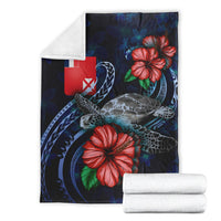 Wallis and Futuna Polynesian Premium Blanket - Blue Turtle Hibiscus - Polynesian Pride