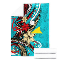 Tokelau Premium Blanket - Tribal Flower With Special Turtles Blue Color - Polynesian Pride