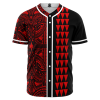 Hawaii Polynesian Kakau Baseball Jersey V.4 - Freestyle - Red Red - Polynesian Pride