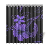 Hawaii Fish Hook Hibiscus Plumeria Shower Curtain - Purple - Polynesian Pride
