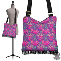 Hawaii Tropical Hibiscus Purple Crossbody Boho Handbag Crossbody Boho Handbag One Size Pink - Polynesian Pride