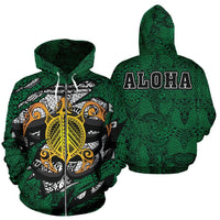 Honu Polynesian Green Hawaii Turtle Hoodie (Zip) Unisex Green - Polynesian Pride