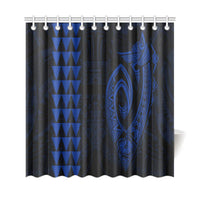 Hawaii Kakau Makau Fish Hook Polynesian Shower Curtain - Blue - Polynesian Pride