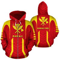 Hawaii Kanaka Polynesian Zip up Hoodie Unisex Red - Polynesian Pride