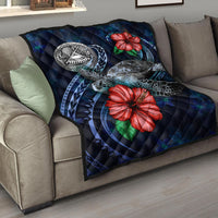 American Samoa Polynesian Premium Quilt - Blue Turtle Hibiscus - Polynesian Pride
