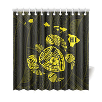 Hawaii Kakau Polynesian Turtle Map Shower Curtain - Yellow - Polynesian Pride