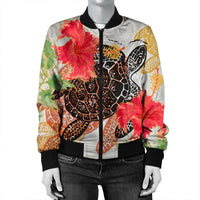 Hawaiian - Hawaii Turtle Art Hibiscus Bomber Jacket - AH - Polynesian Pride