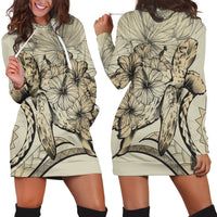 Hawaiian - Hawaii Turtle Hibiscus Polynesian Vintage Hoodie Dress - Beige - AH Black - Polynesian Pride