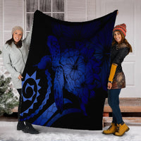 Hawaii Blanket - Hawaii Turtle Hibiscus Polynesian Vintage Premium Blankets - Blue - AH - Polynesian Pride