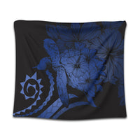 Hawaiian - Hawaii Turtle Hibiscus Polynesian Vintage Tapestry - Blue - AH Wall Tapestry Black - Polynesian Pride