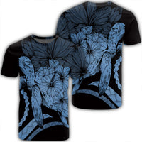 Hawaiian Hawaii Turtle Hibiscus Polynesian Vintage T Shirt Pastel Blue Unisex Black - Polynesian Pride