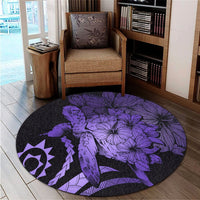 Hawaiian - Hawaii Turtle Hibiscus Polynesian Vintage Round Carpet - Purple - AH - Polynesian Pride
