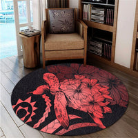 Hawaiian - Hawaii Turtle Hibiscus Polynesian Vintage Round Carpet - Red - AH - Polynesian Pride