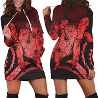 Hawaiian - Hawaii Turtle Hibiscus Polynesian Vintage Hoodie Dress - Red - AH Black - Polynesian Pride