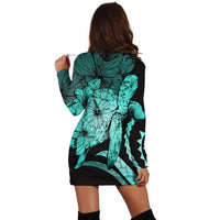 Hawaiian - Hawaii Turtle Hibiscus Polynesian Vintage Hoodie Dress - Turquoise - AH - Polynesian Pride