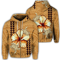 Hawaiian Hawaiian Vintage Hibiscus Zip Hoodie Unisex Art - Polynesian Pride