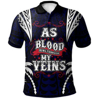 American Samoa Polo Shirt Blood Runs Through My Veins Style Flag Unisex Blue - Polynesian Pride