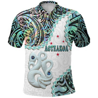 New Zealand Maori Polo Shirt Aotearoa Manaia Basic Paua Shell Heare Ra LT9 Adult White - Polynesian Pride