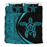 Hawaiian Hibiscus Turtle Polynesian Bedding Set-Circle Style Blue - Polynesian Pride