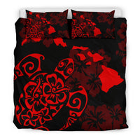 Hawaiian Map Turtle Hibiscus Polynesian Red Bedding Set - Polynesian Pride
