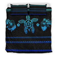 Hawaiian Turtle Hibiscus Black And Blue Bedding Set - Color Style - Polynesian Pride