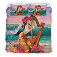 Hawaiian Mermaid Plays Harp On Sea Polynesian Bedding Set - Polynesian Pride
